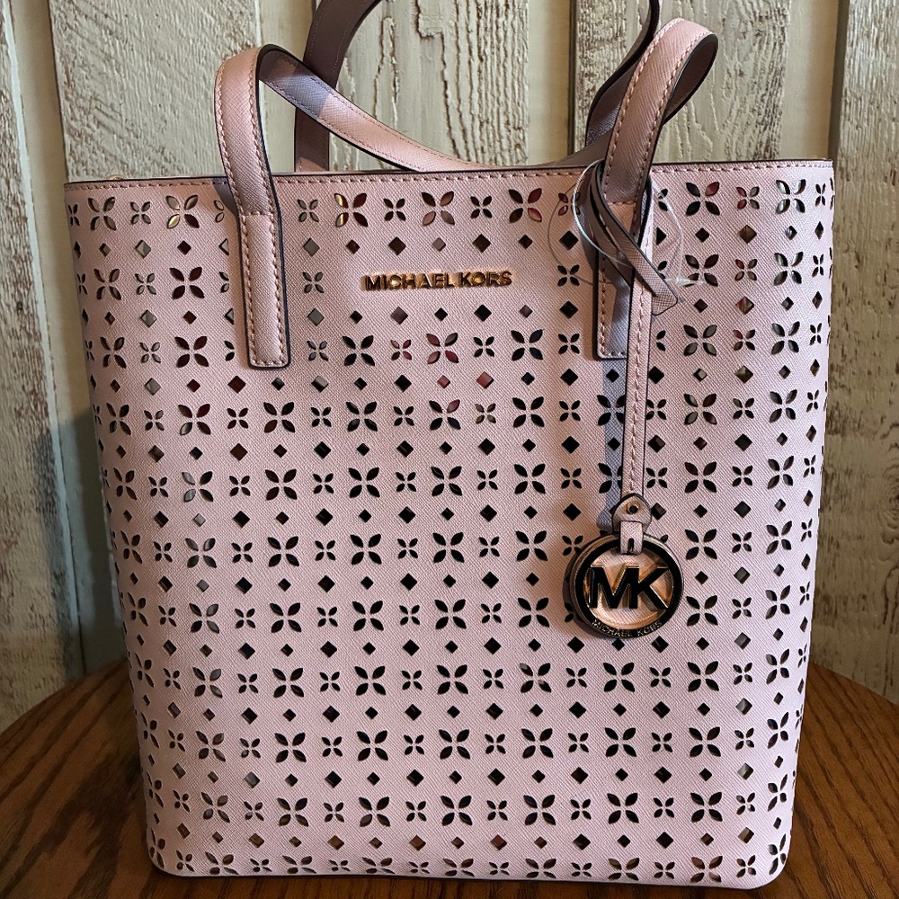 Michael Kors Hayley Laser Cut Floral Light Pink Tote Bag